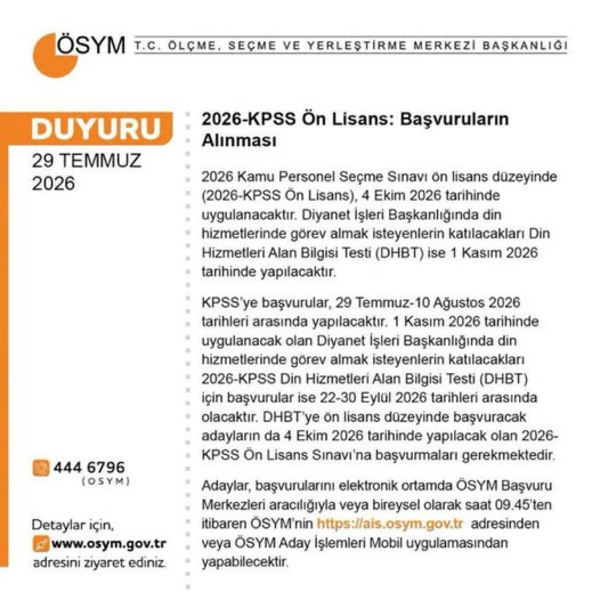 2026 KPSS &Ouml;n Lisans Başvuruları Başladı!