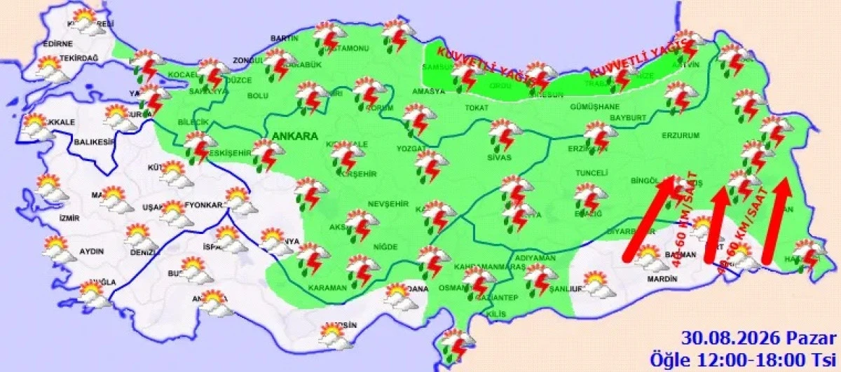 (G&ouml;r&uuml;nt&uuml;l&uuml;) 30 Ağustos Pazar Meteoroloji  Hava Tahmini