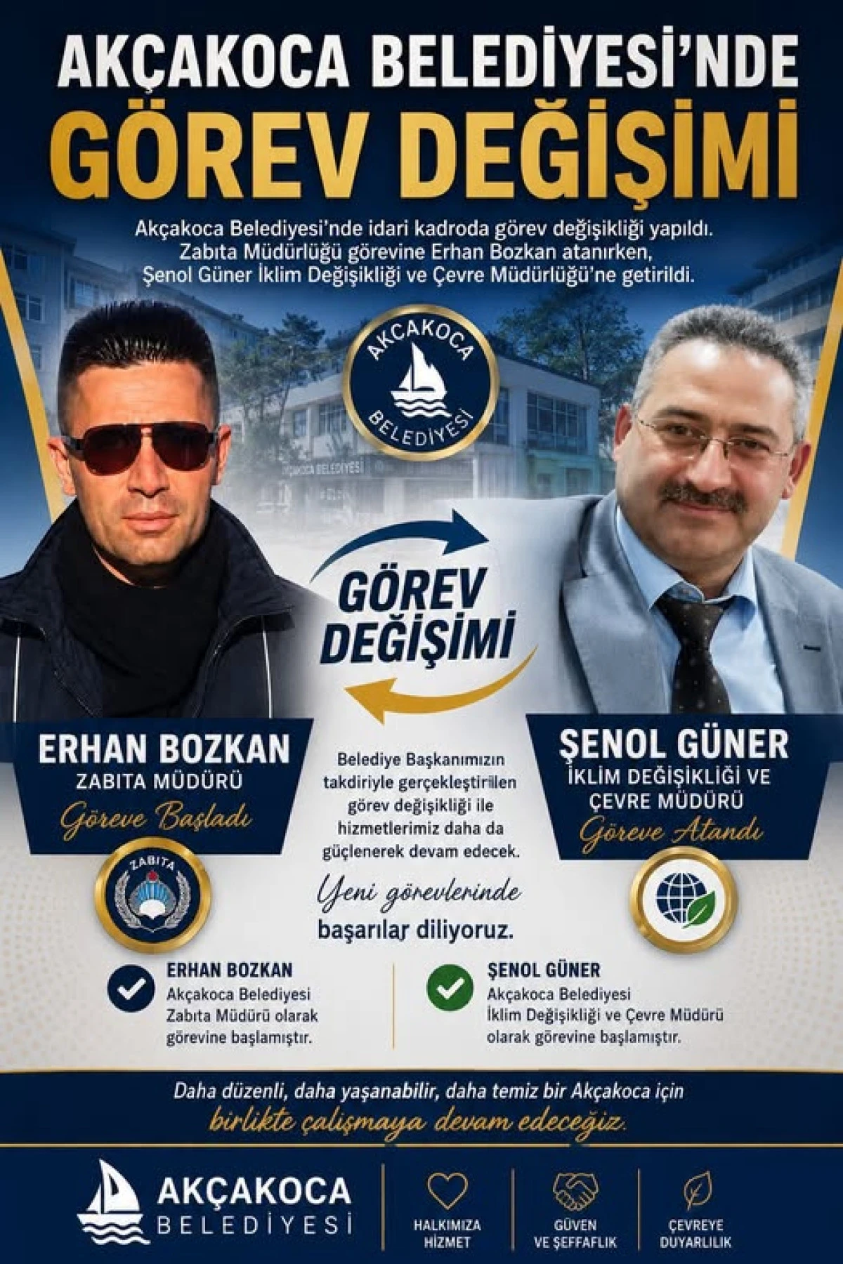 AK&Ccedil;AKOCA BELEDİYESİ'NDE G&Ouml;REV DEĞİŞİMİ: