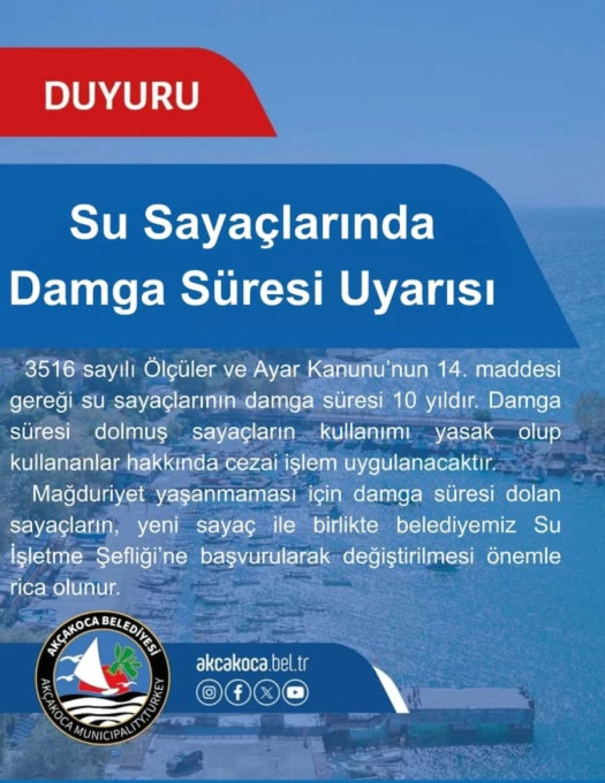 Ak&ccedil;akoca belediyesinden a&ccedil;ıklama-S&uuml;resi Dolan Su Saya&ccedil;larına Dikkat!