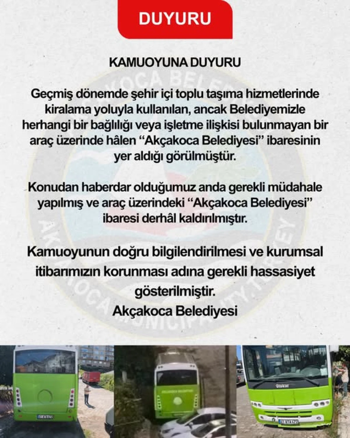 AK&Ccedil;AKOCA BELEDİYESİ&rsquo;NDEN &ldquo;BELEDİYE&rdquo; İBARELİ ARA&Ccedil; A&Ccedil;IKLAMASI