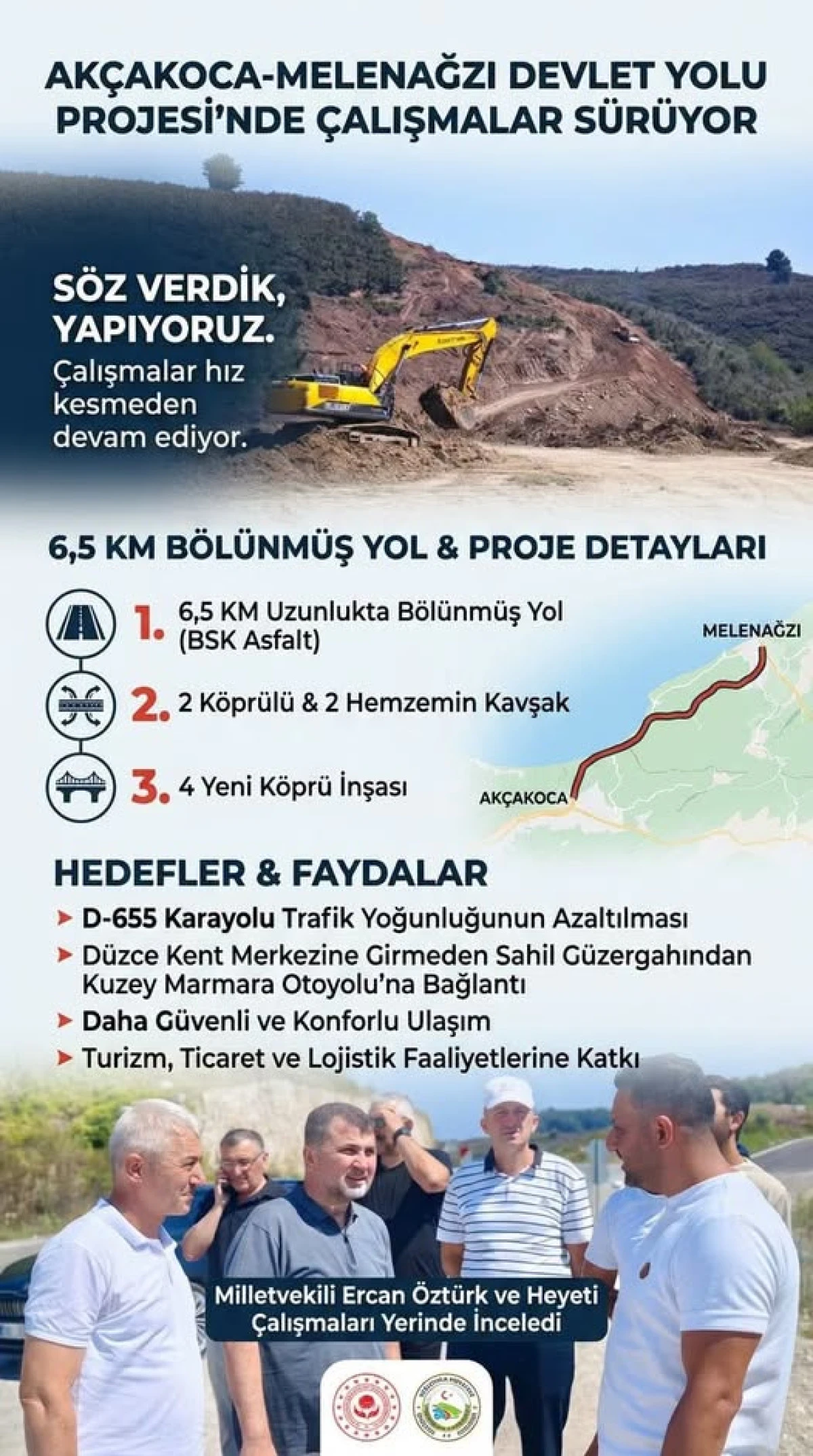 Ak&ccedil;akoca-Melenağzı &Ccedil;evre Yolu Projesi'nde &ccedil;alışmalar s&uuml;r&uuml;yor