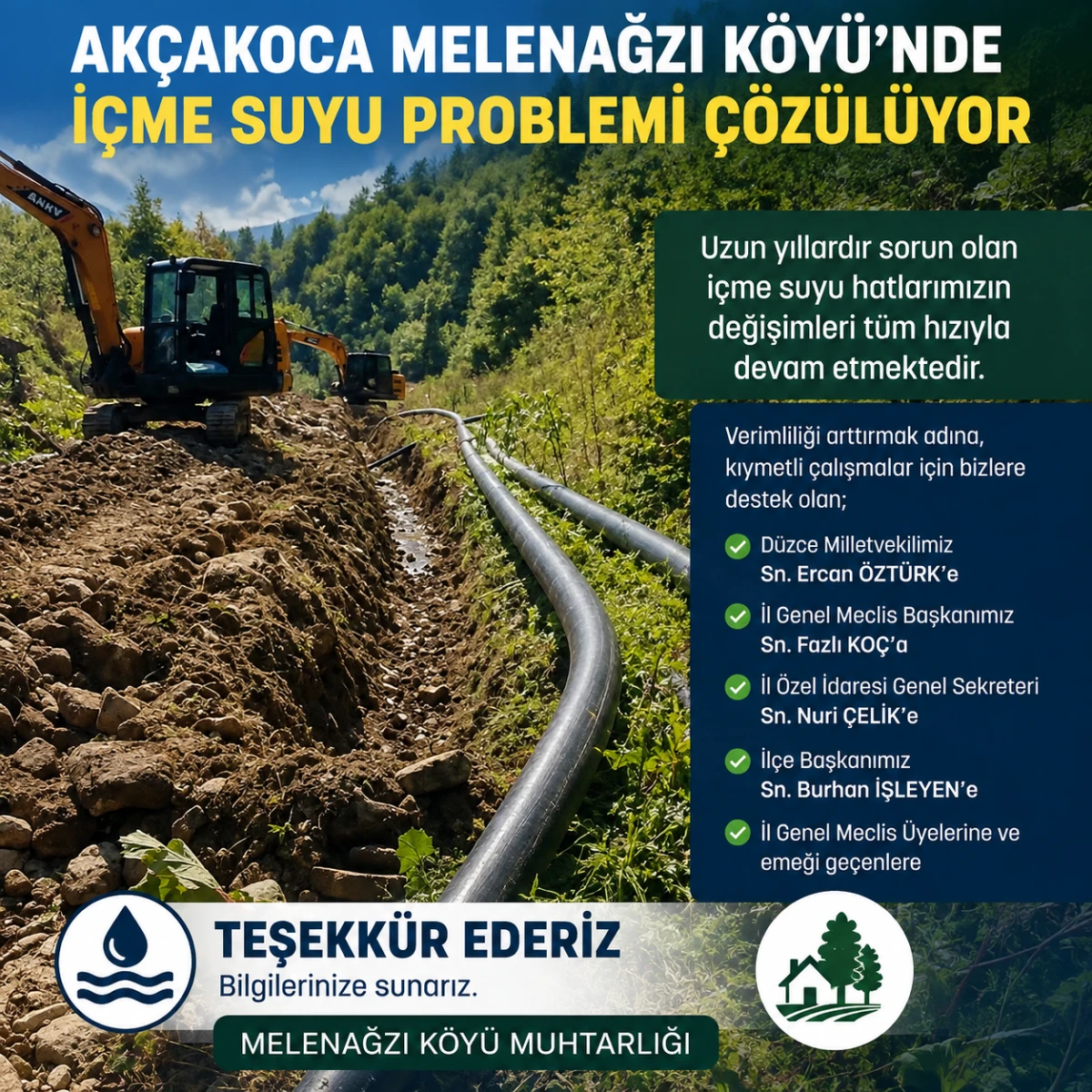 Ak&ccedil;akoca Melenağzı K&ouml;y&uuml;&rsquo;nde İ&ccedil;me Suyu Sorunu &Ccedil;&ouml;z&uuml;l&uuml;yor