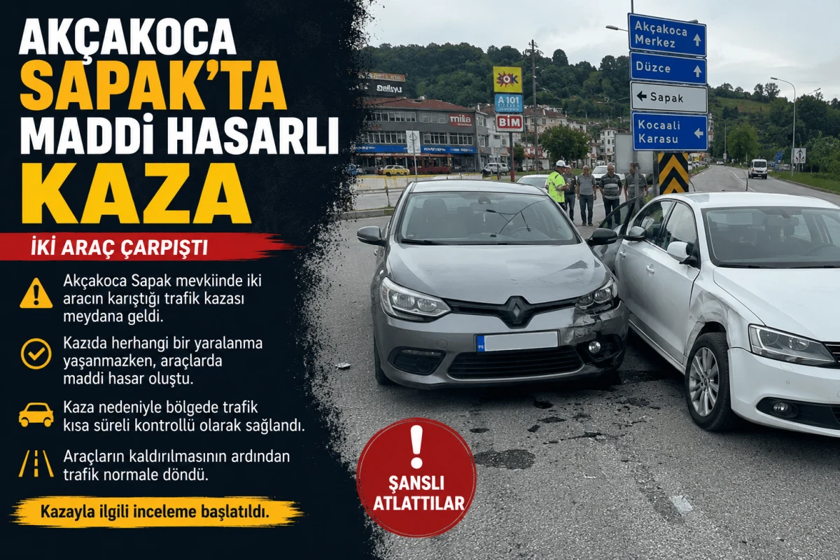 AK&Ccedil;AKOCA SAPAK&rsquo;TA MADDİ HASARLI KAZA