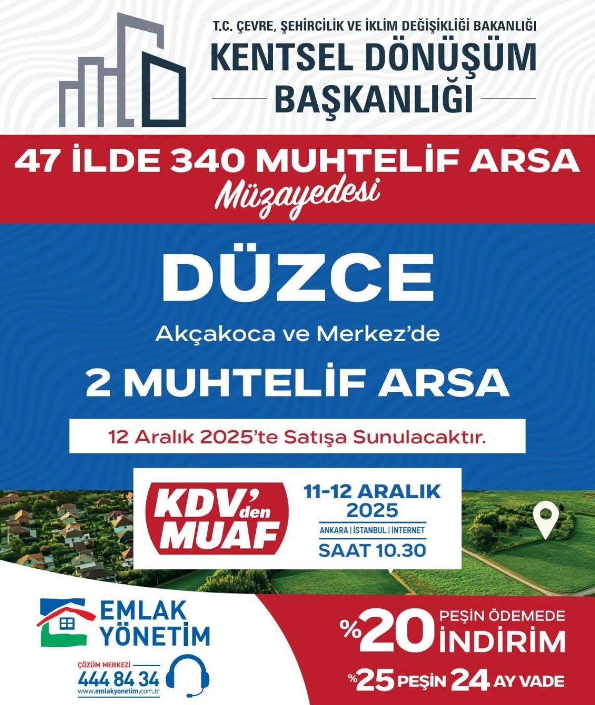 Akçakoca ve Merkez'de 2 muhtelif arsa satışı yapacaktır