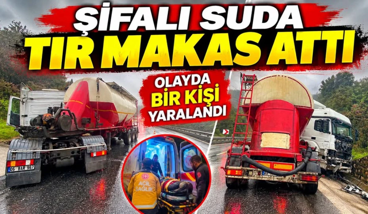 Ak&ccedil;akoca&rsquo;da Kayganlaşan Yolda Tır Makasladı Attı: S&uuml;r&uuml;c&uuml; Yaralandı