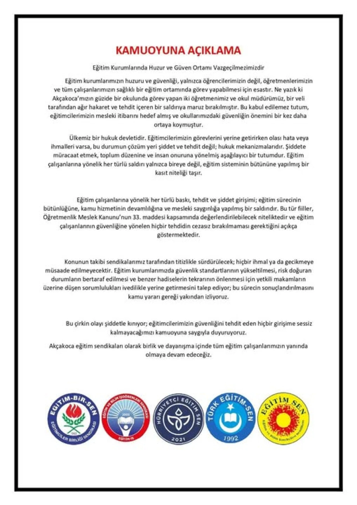 Akçakoca’da öğretmenlere çirkin saldırı!