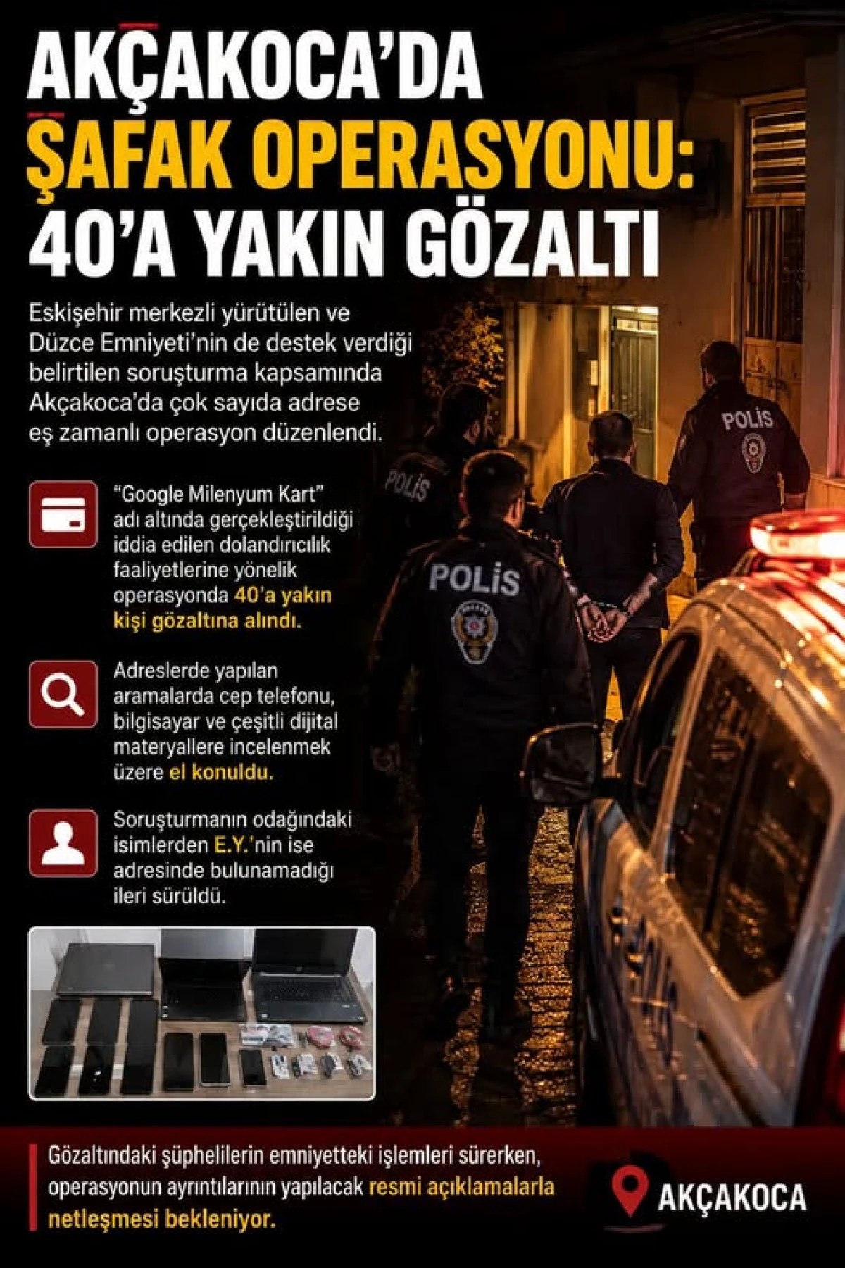 AK&Ccedil;AKOCA&rsquo;DA ŞAFAK OPERASYONU: 40&rsquo;A YAKIN G&Ouml;ZALTI