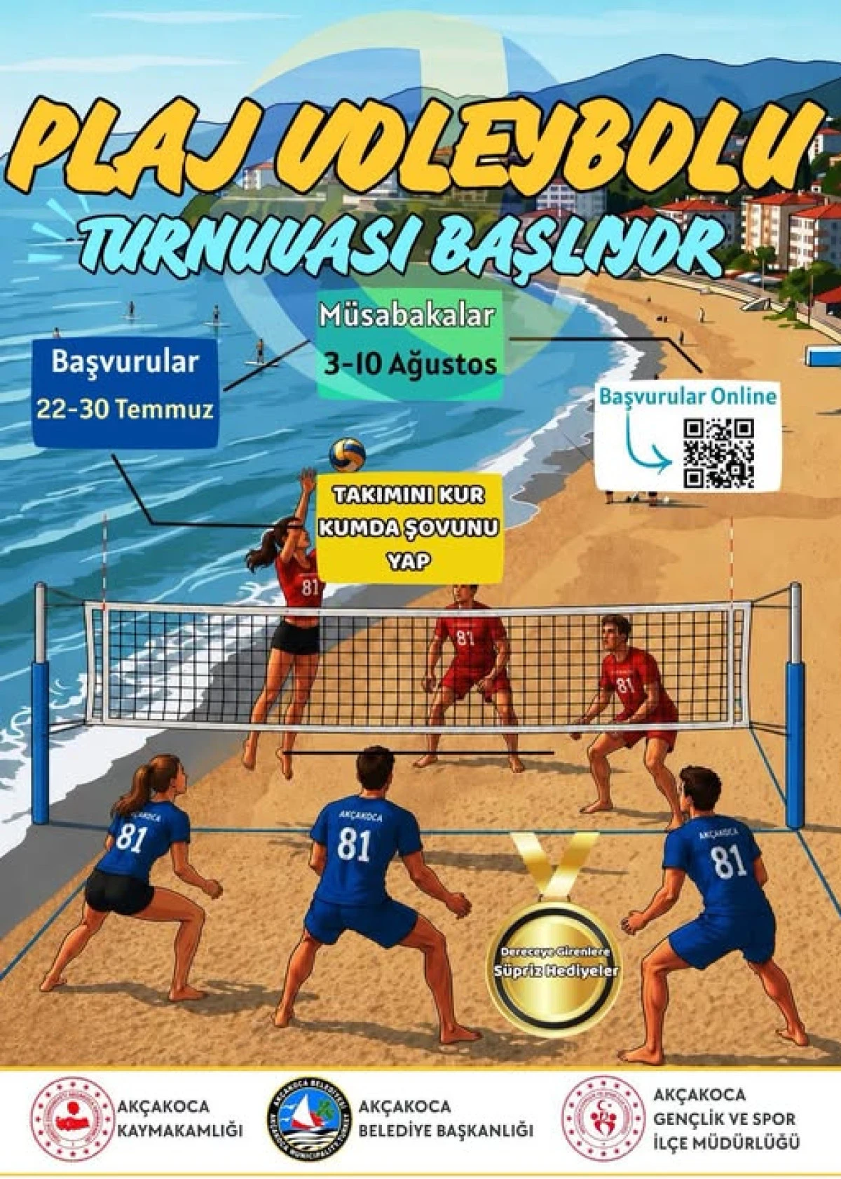 Ak&ccedil;akoca'da Şimdi de Plaj Voleybolu Heyecanı Başlıyor