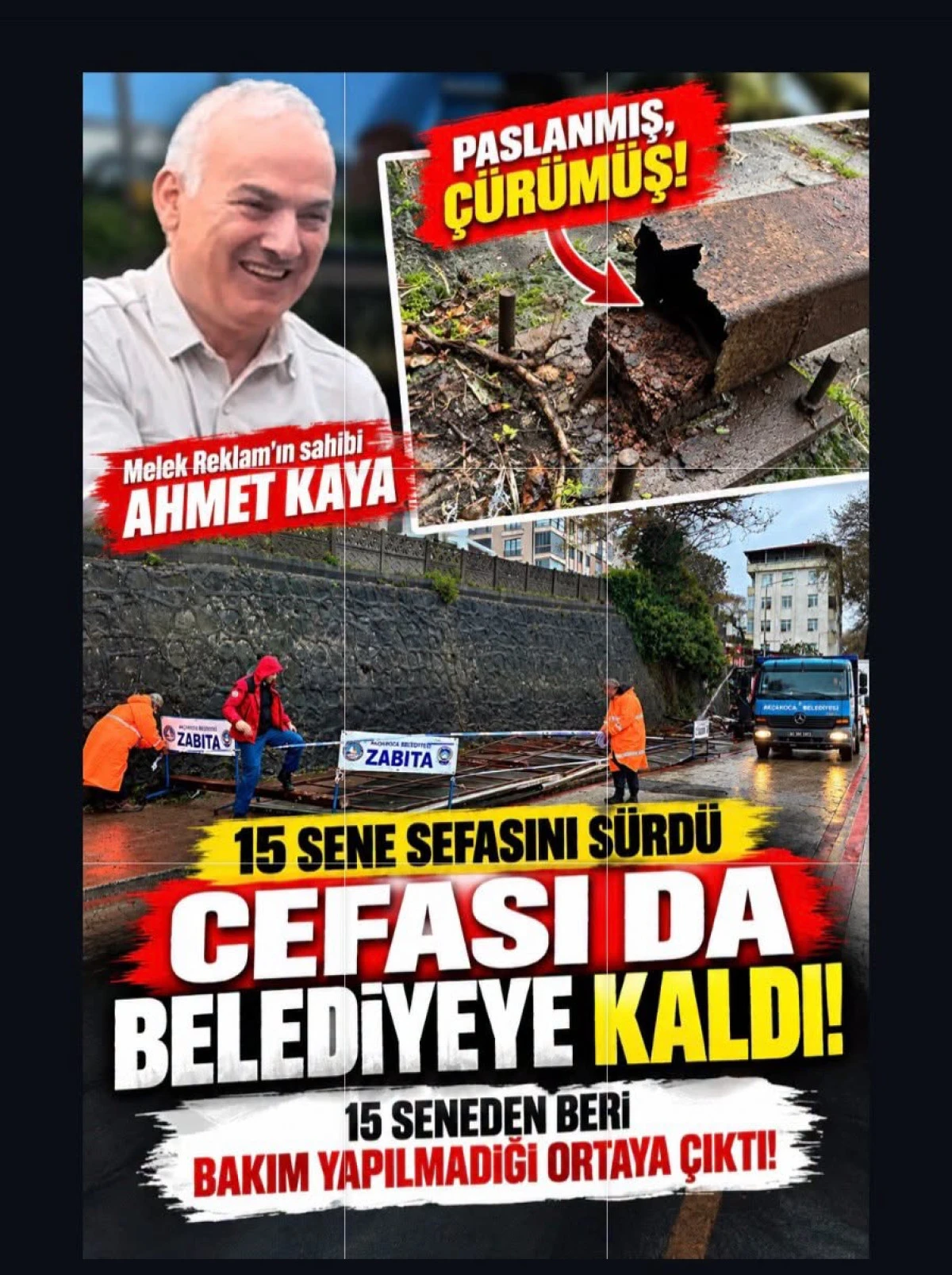 (G&ouml;r&uuml;nt&uuml;l&uuml;) AK&Ccedil;AKOCA&rsquo;DA YIKILAN BILLBOARDLARIN ALTINDAN &Ccedil;&Uuml;R&Uuml;M&Uuml;Ş DEMİRLER &Ccedil;IKTI!