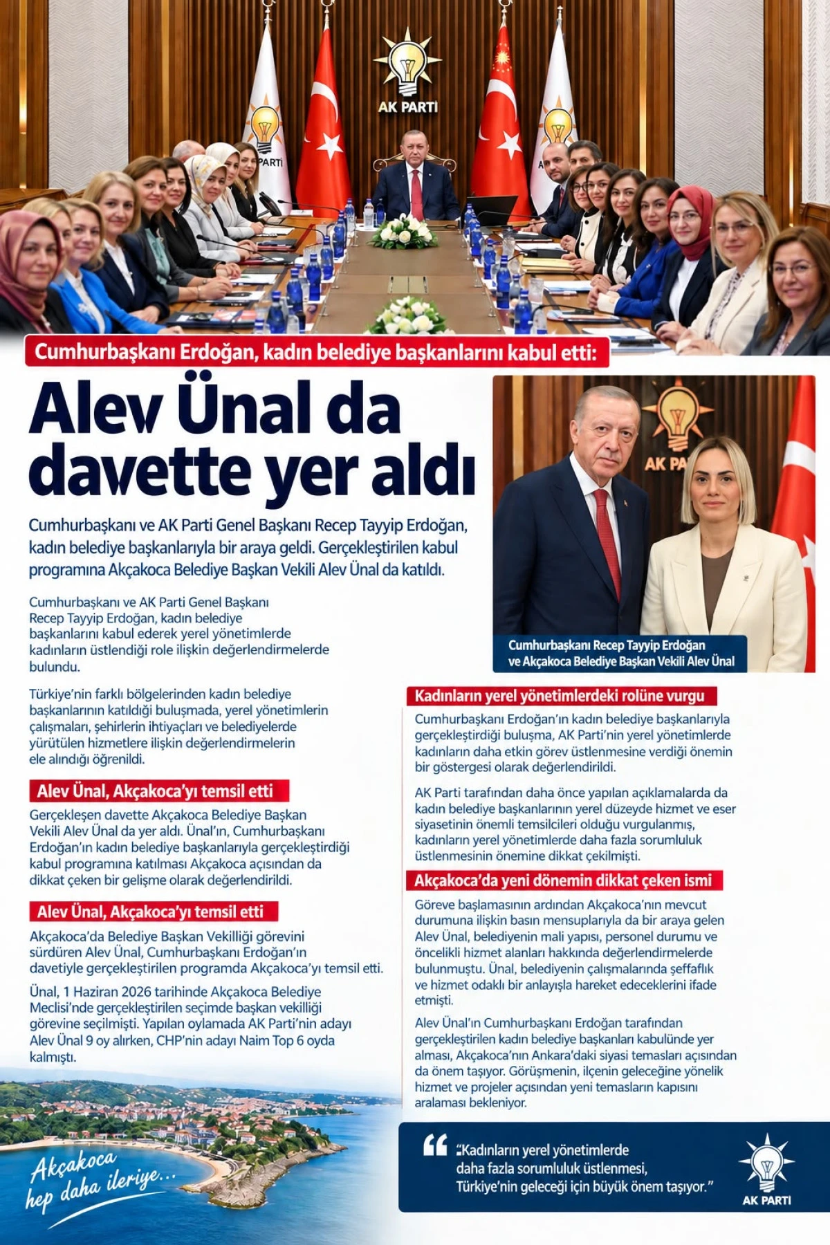 Alev &Uuml;nal, Ak&ccedil;akoca&rsquo;yı temsil etti