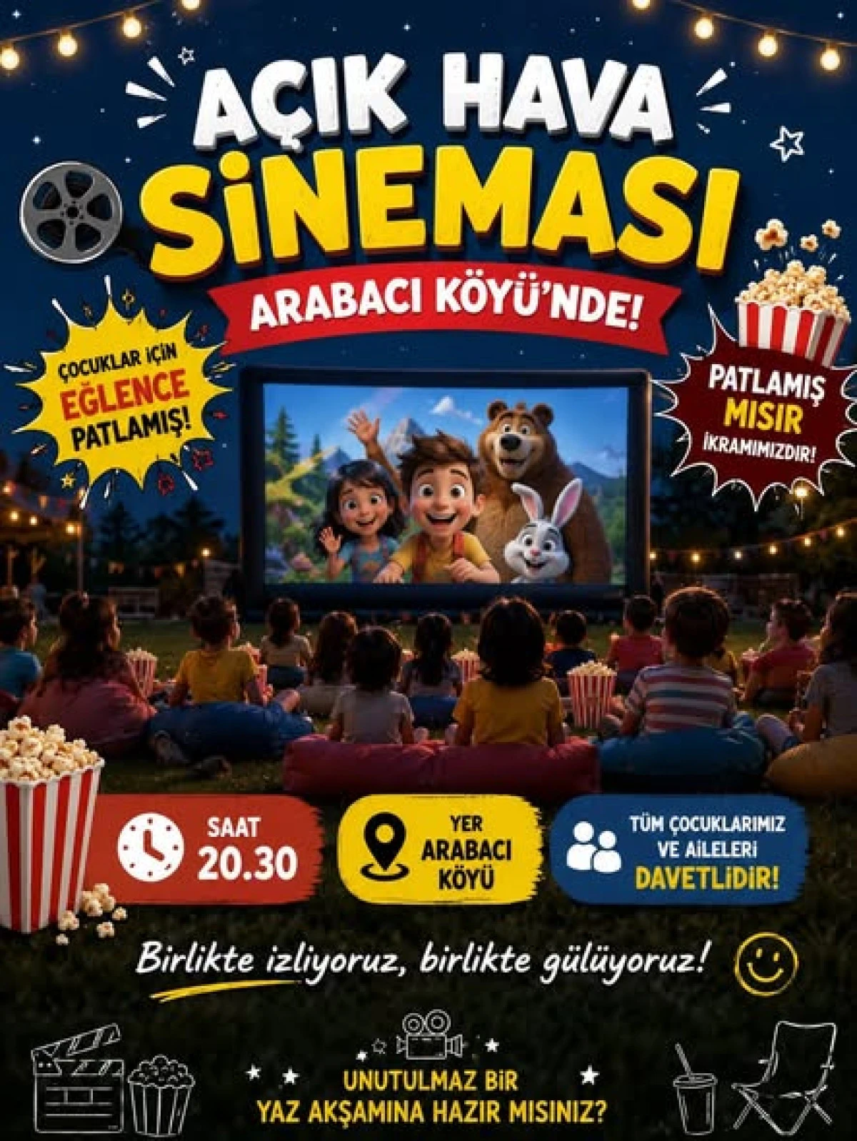 ARABACI K&Ouml;Y&Uuml;'NDE A&Ccedil;IK HAVA SİNEMASI KEYFİ BAŞLIYOR