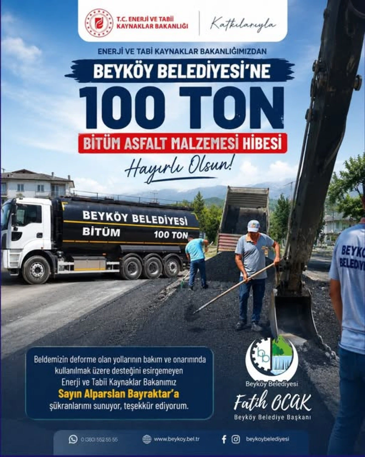 BEYK&Ouml;Y BELDESİNE ASFALT DESTEĞİ