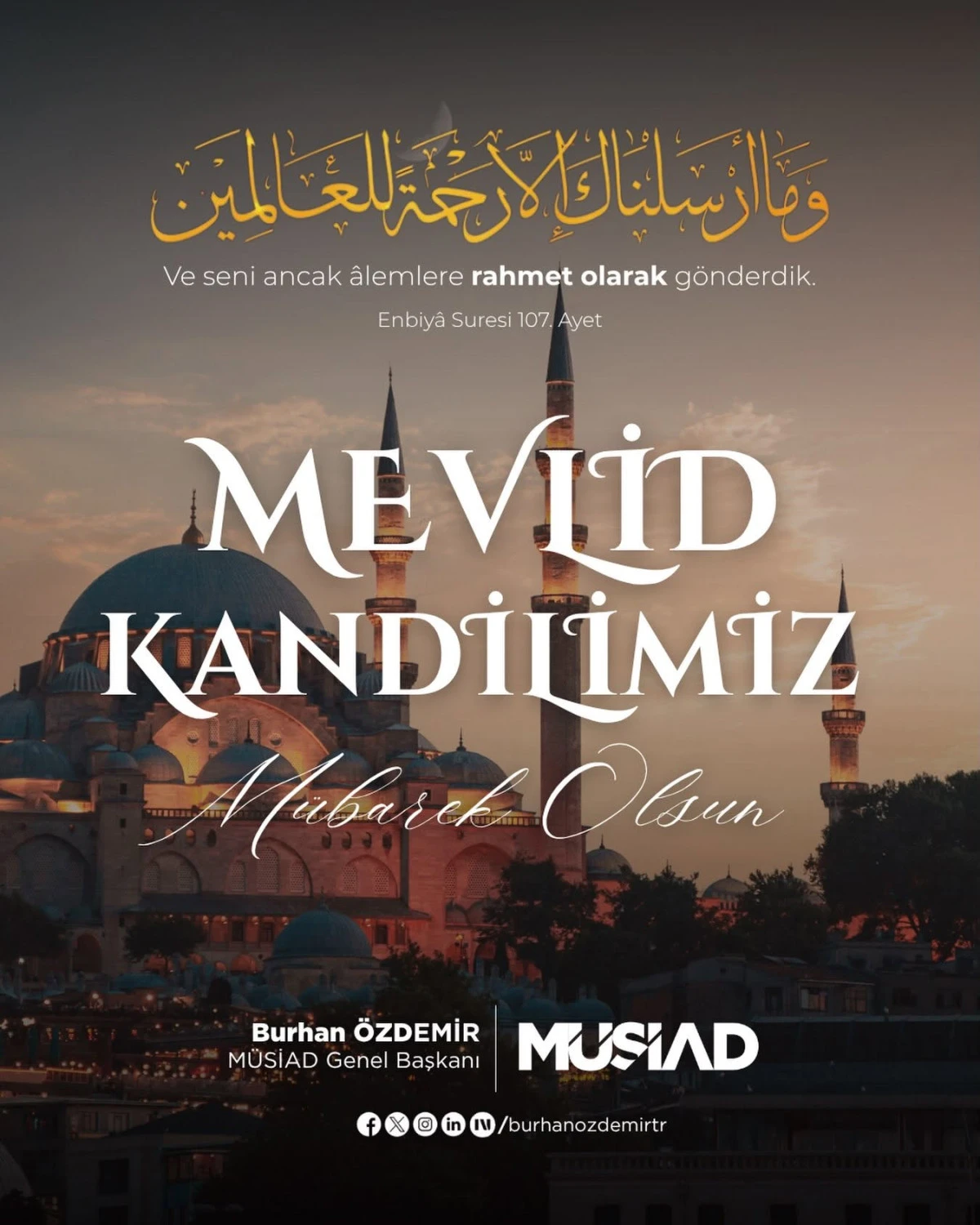 Burhan &Ouml;zdemir mevlid kandil mesajı