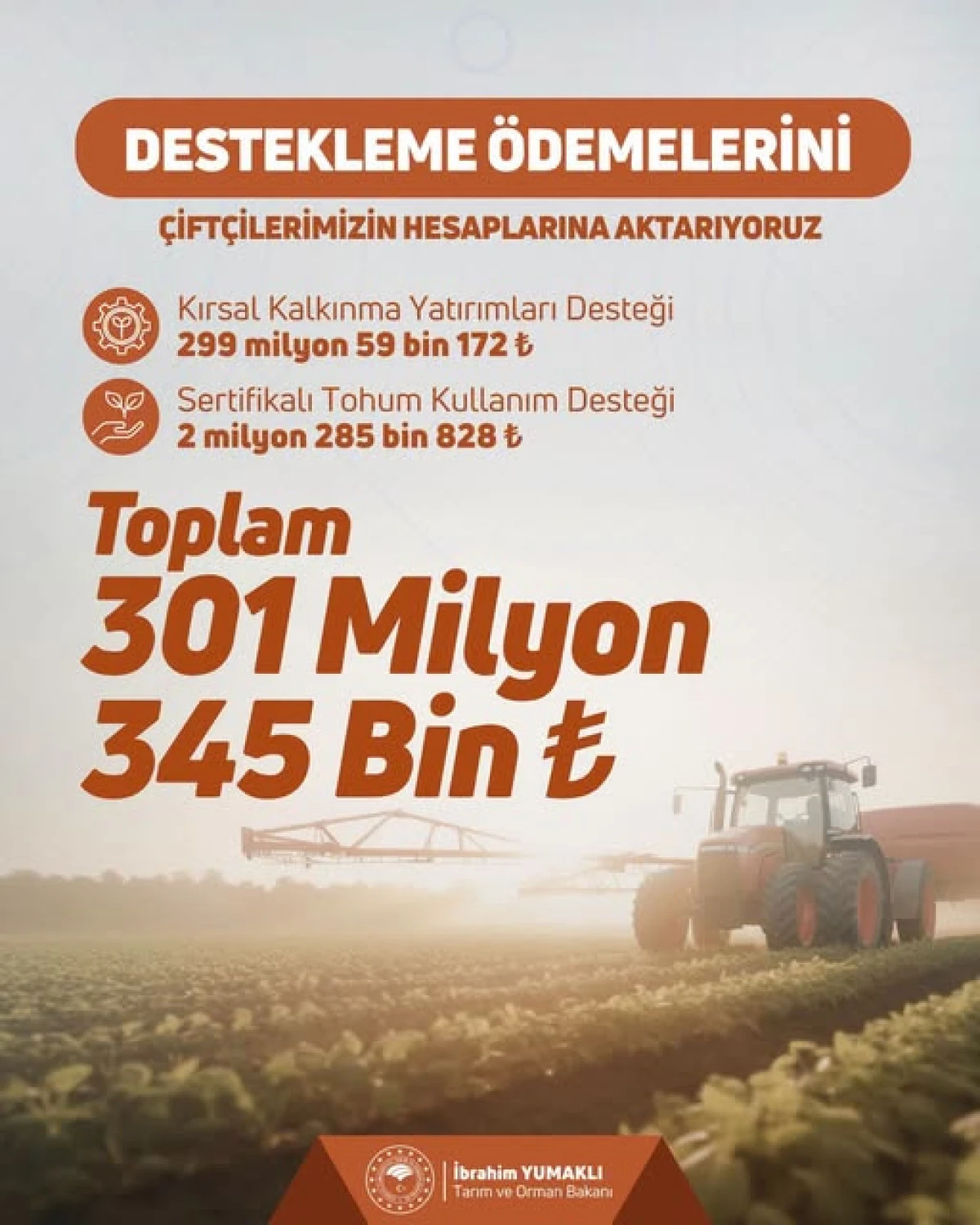 &Ccedil;ift&ccedil;ilere 301 Milyon 345 Bin Liralık Destek &Ouml;demesi