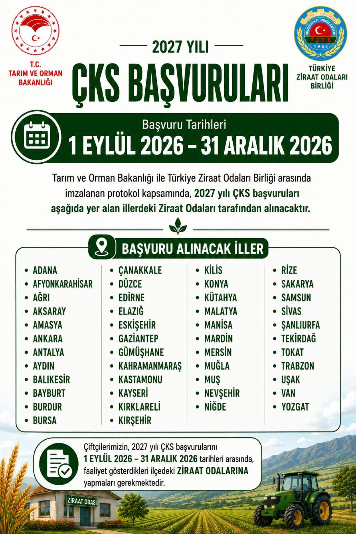 &Ccedil;ift&ccedil;ilere &Ouml;nemli Duyuru: 2027 Yılı &Ccedil;KS Başvurularında Yeni D&ouml;nem Başlıyor