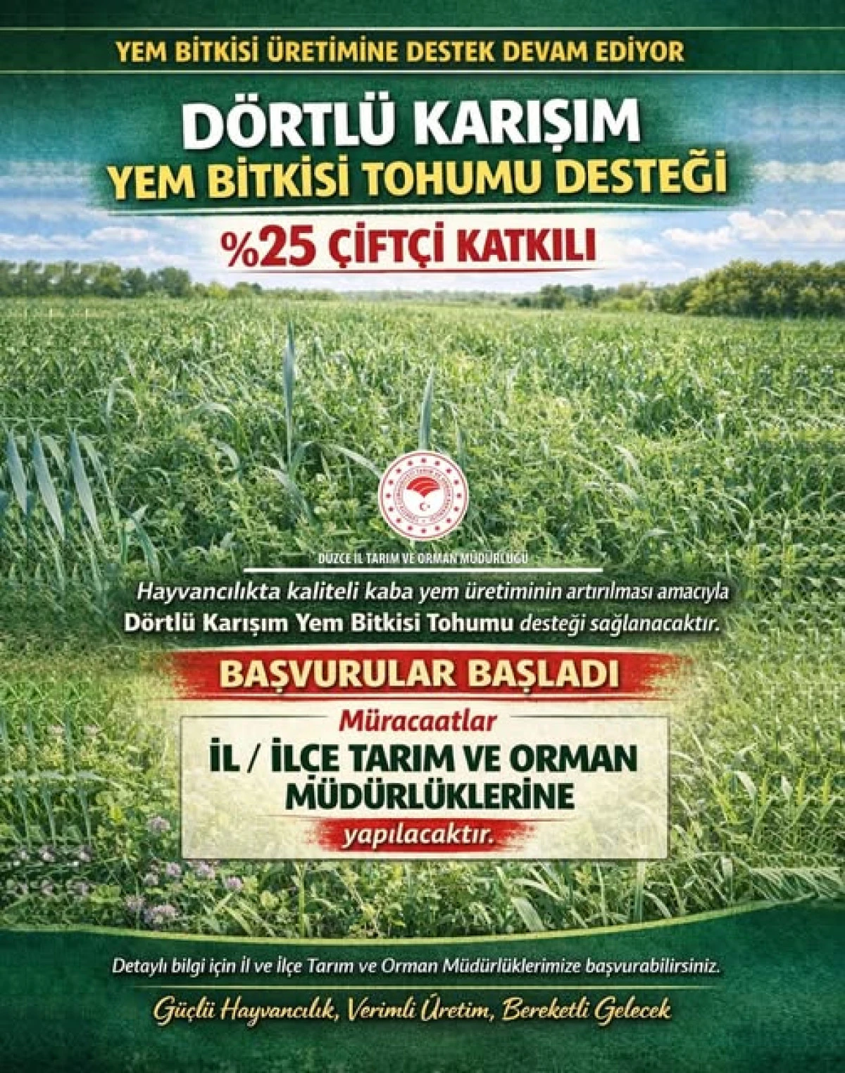D&ouml;rtl&uuml; Karışım Yem Bitkisi Tohumu Desteği Başvuruları Başladı