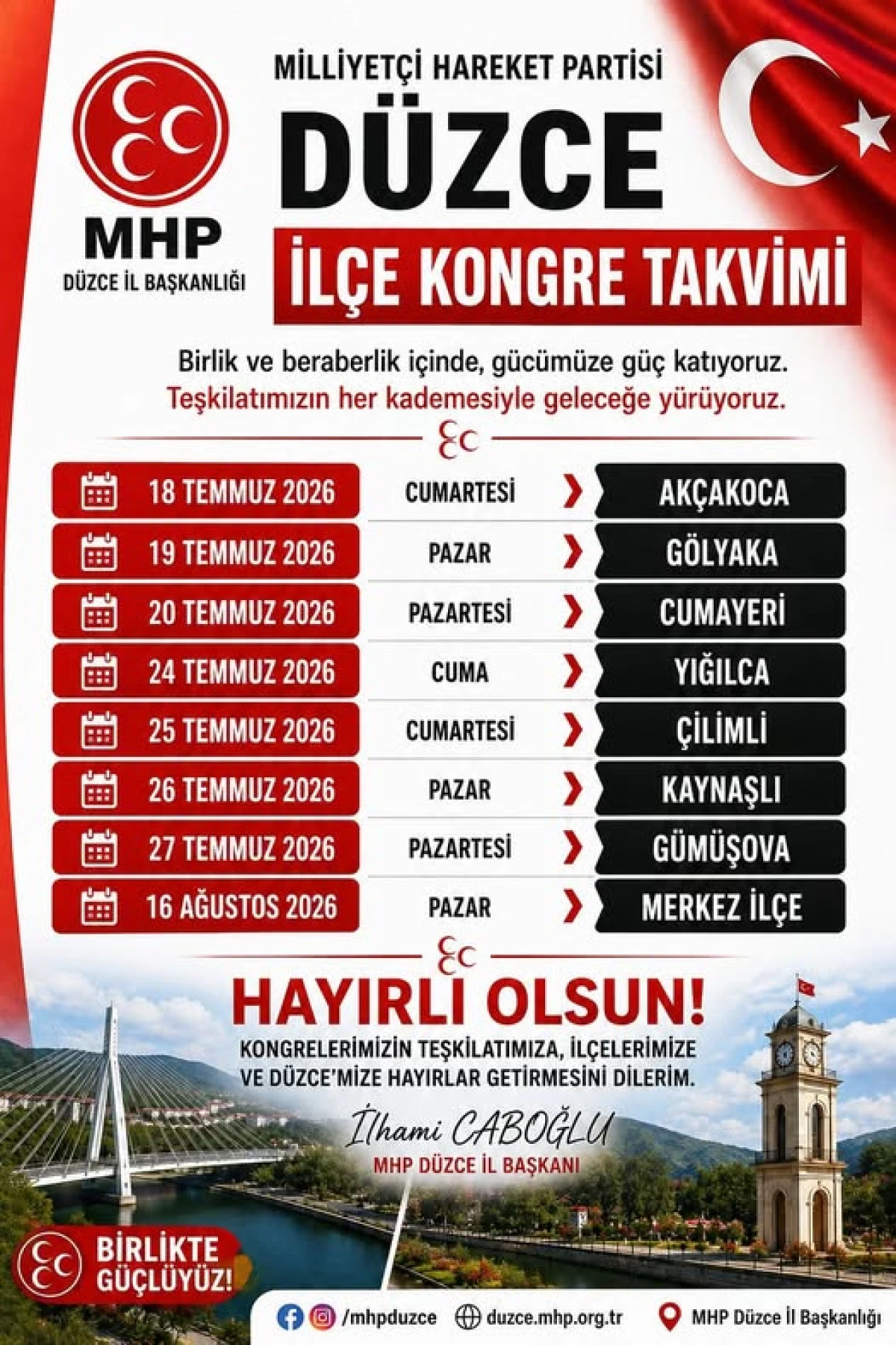 D&uuml;zce MHP D&uuml;zce İl&ccedil;e Kongre Takvimi (2026)