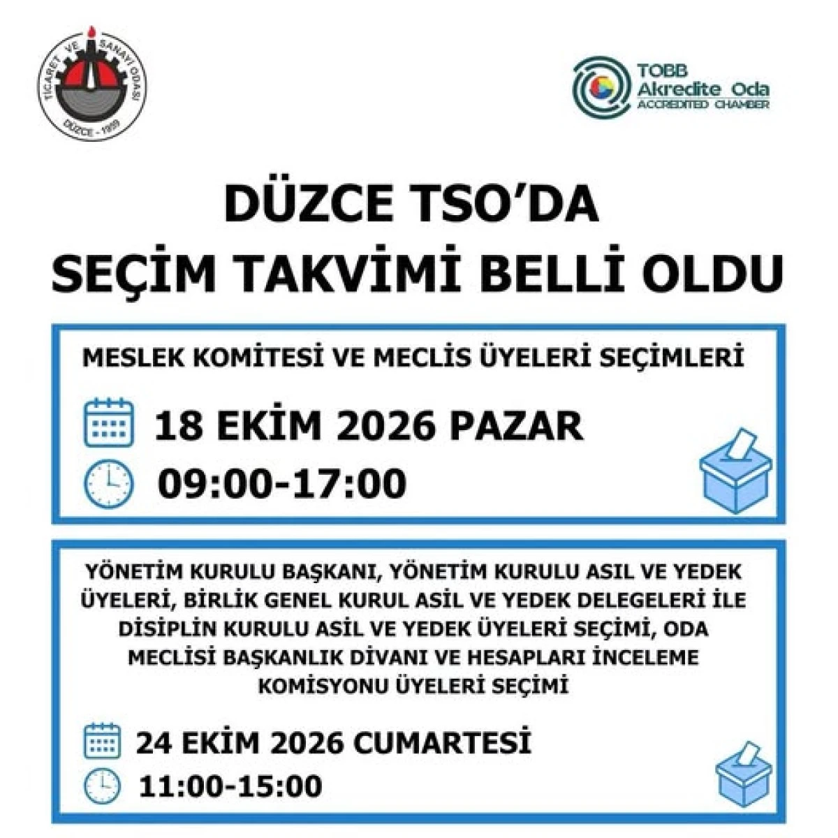 D&uuml;zce TSO&rsquo;da Se&ccedil;im Takvimi Belli Oldu
