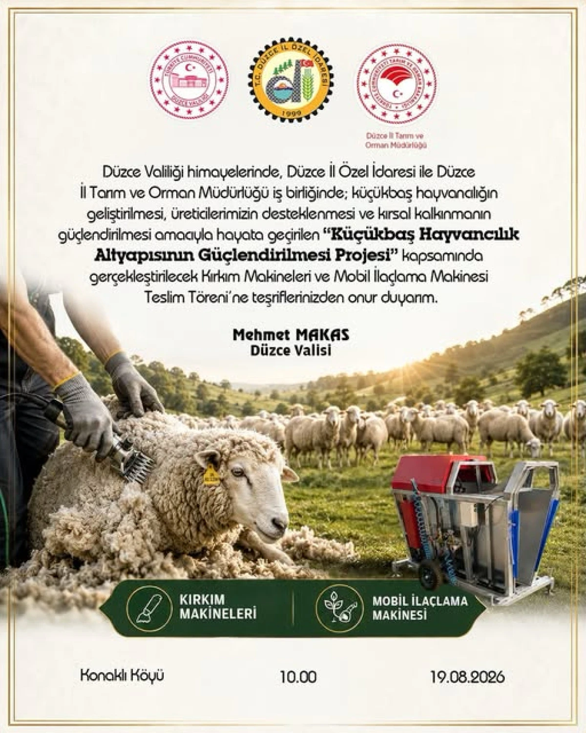 D&uuml;zce&rsquo;de K&uuml;&ccedil;&uuml;kbaş Hayvancılığa B&uuml;y&uuml;k Destek: Ekipmanlar T&ouml;renle Teslim Edilecek
