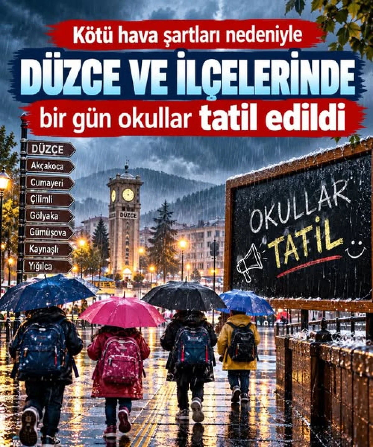 D&Uuml;ZCEDE OKULLAR BİR G&Uuml;N S&Uuml;REYLE TATİL EDİLDİ &hellip;.