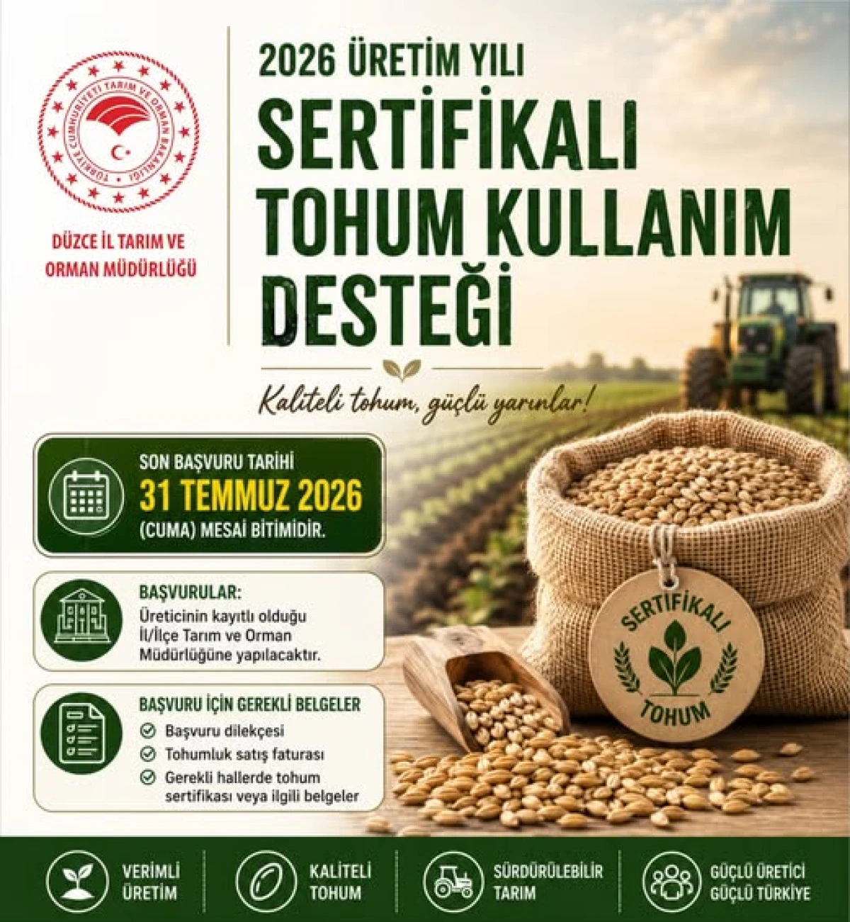 D&uuml;zce&rsquo;de &Uuml;reticilere Sertifikalı Tohum Desteği: Başvurular İ&ccedil;in Son G&uuml;n 31 Temmuz!