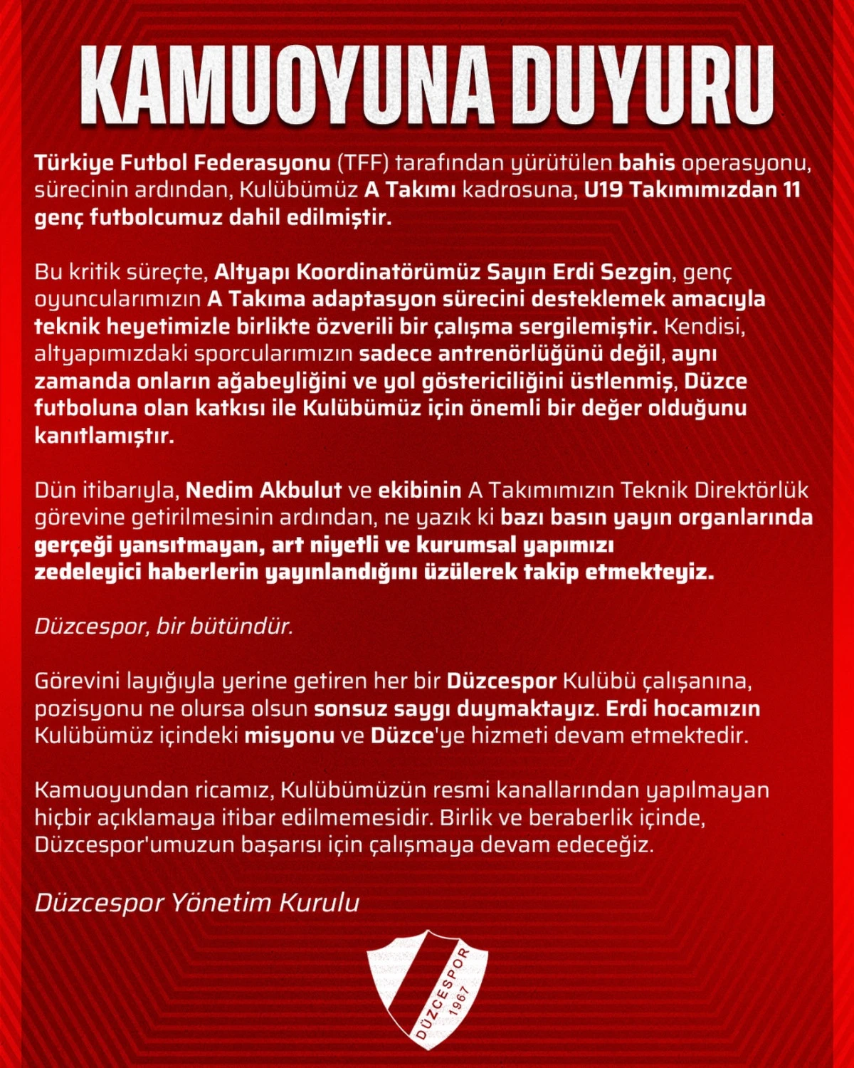 Düzcespor’dan Sert ve Net Mesaj: