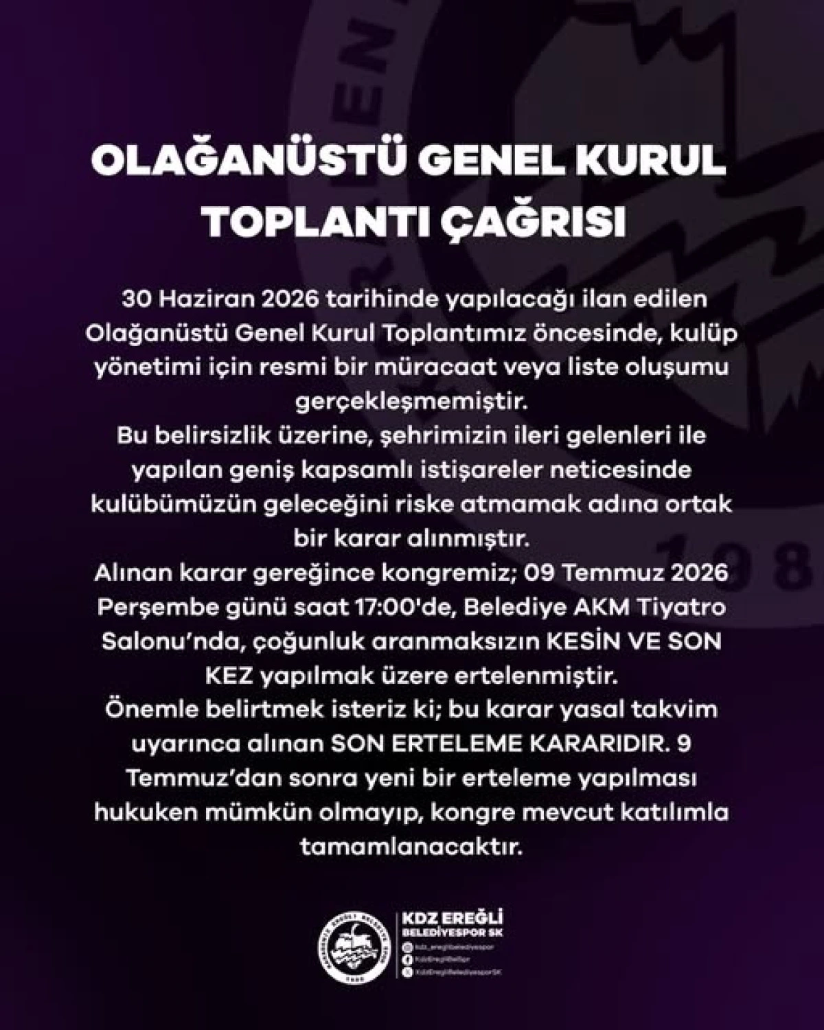 EREĞLİ BELEDİYESPOR BAŞKAN ARIYOR