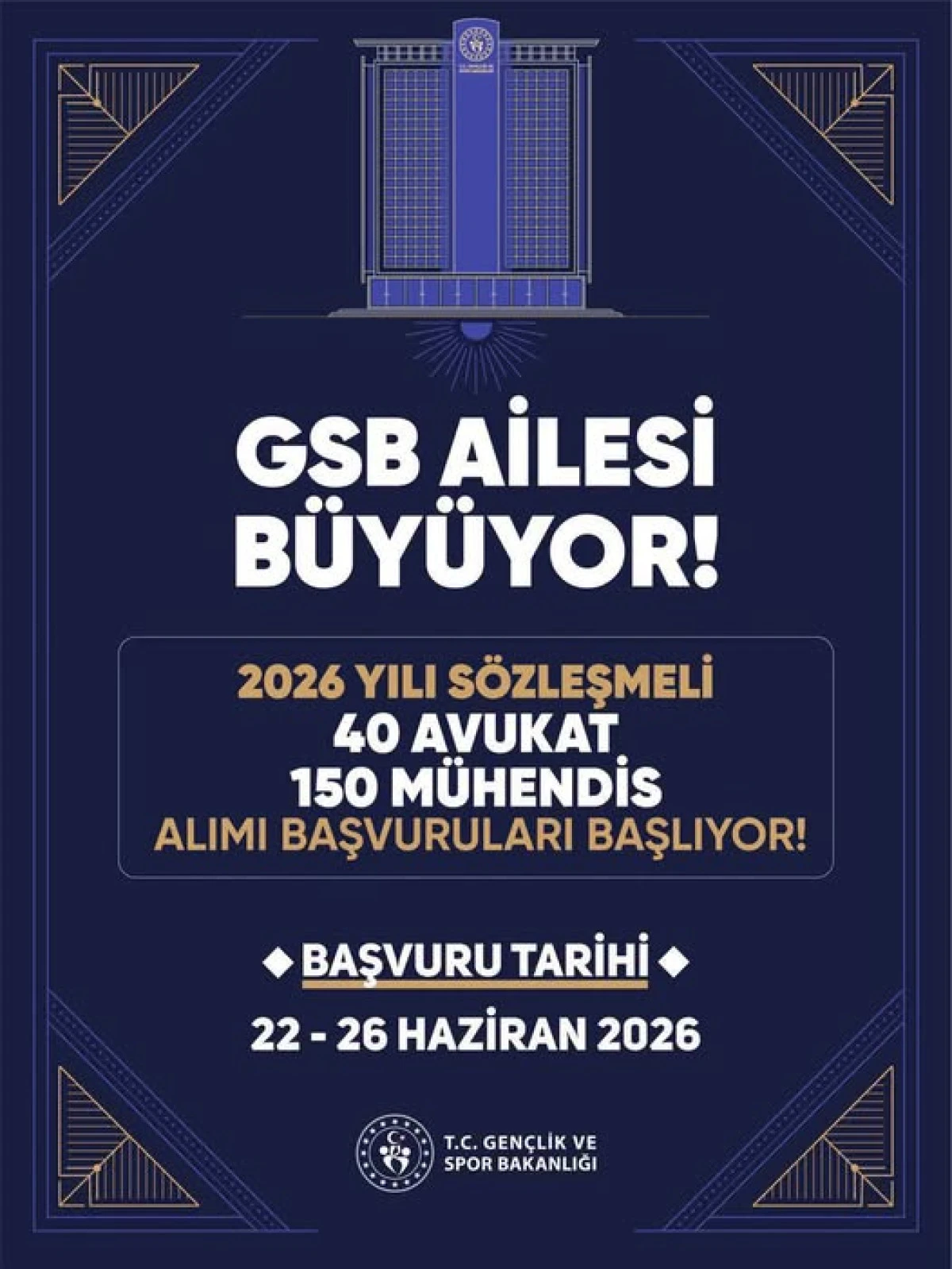 Gen&ccedil;lik ve Spor Bakanlığı 190 S&ouml;zleşmeli Personel Alımı Yapacak