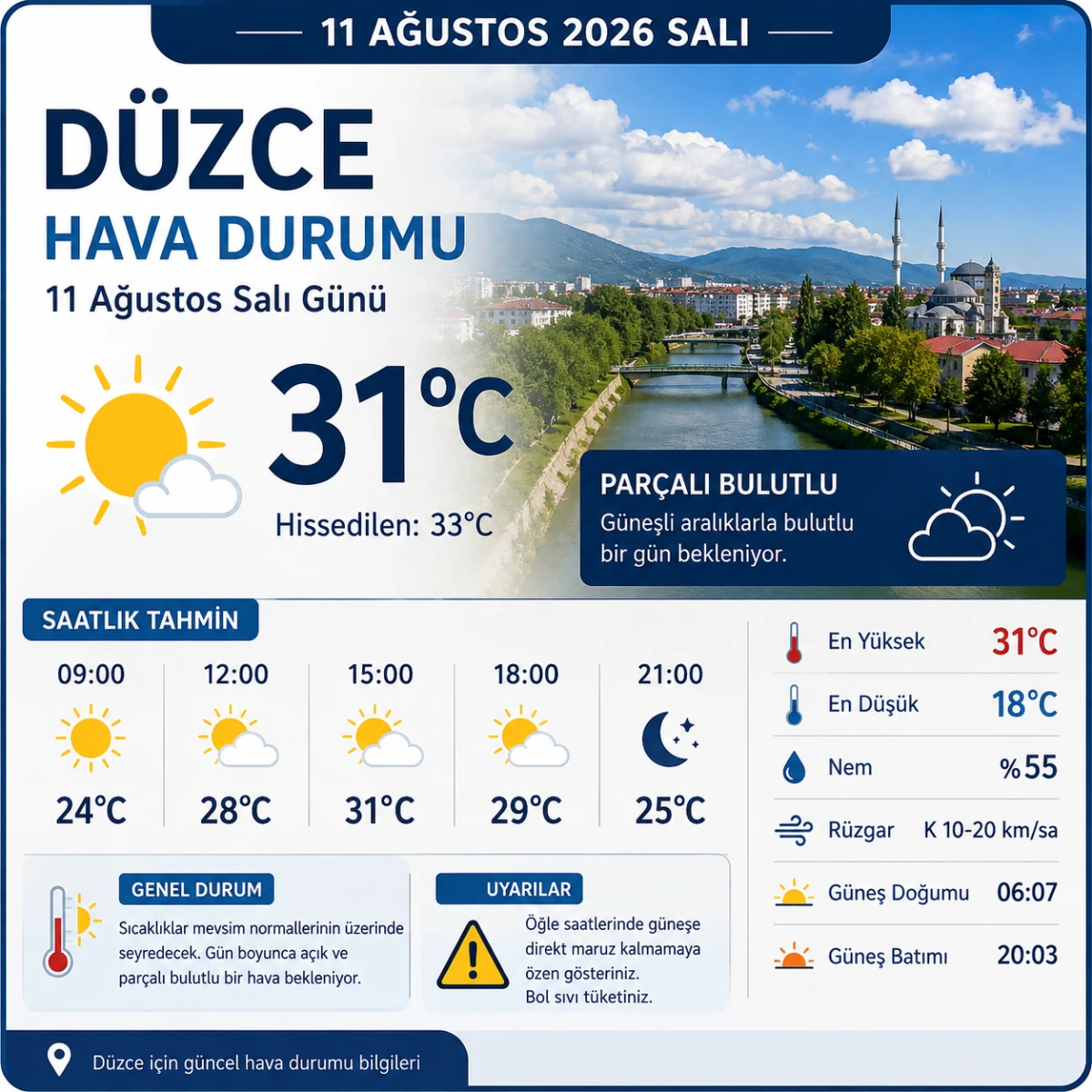 (G&ouml;r&uuml;nt&uuml;l&uuml;)D&uuml;zce de 11 Ağustos Salı G&uuml;n&uuml; Hava Durumu