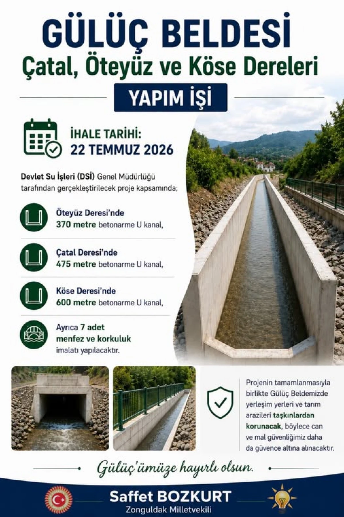 G&Uuml;L&Uuml;&Ccedil; BELDESİ'NDE TAŞKIN RİSKİNE KARŞI &Ouml;NEMLİ ADIM