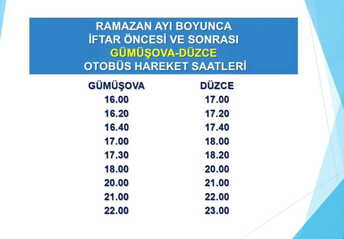 G&uuml;m&uuml;şova &ndash; D&uuml;zce Ulaşım Saatleri Ramazan Ayına G&ouml;re Değişti