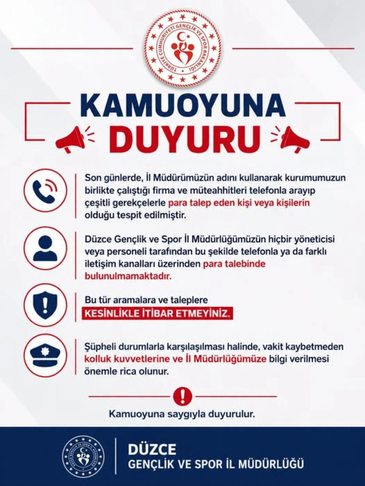 İL SPOR M&Uuml;D&Uuml;RL&Uuml;Ğ&Uuml; DUYURDU