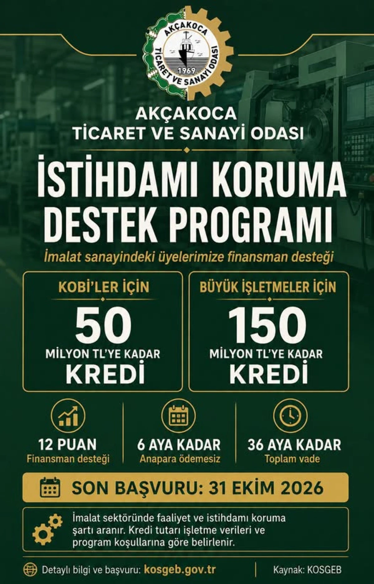 İMALAT SANAYİNDEKİ &Uuml;YELERİMİZE FİNANSMAN DESTEĞİ!