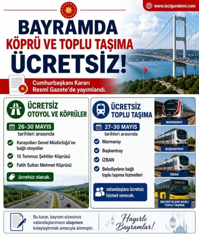 k&ouml;pr&uuml;, otoyol ve toplu ulaşım &uuml;cretsiz oldu