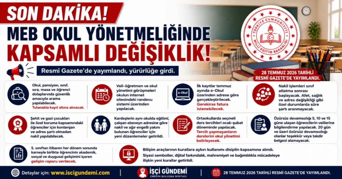 MEB&rsquo;den Okul Y&ouml;netmeliğinde Kapsamlı Değişiklik