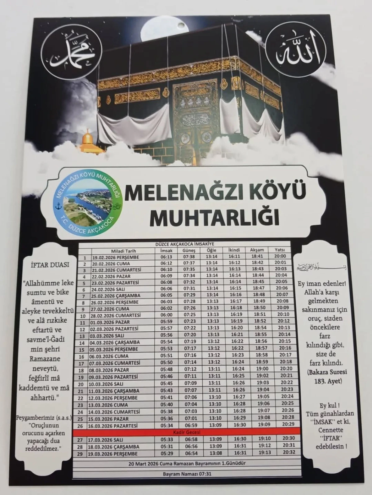 Melenağzı K&ouml;y&uuml; Muhtarlığından K&ouml;yl&uuml;ye Ramazan Jesti