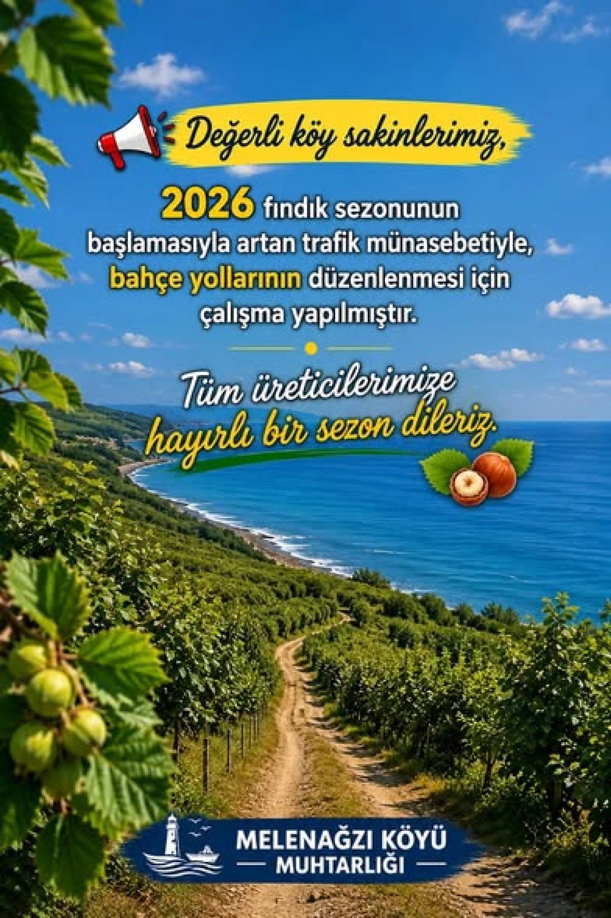 (G&ouml;r&uuml;nt&uuml;l&uuml;) Melenağzı'nda Fındık Sezonu &Ouml;ncesi Yol Seferberliği: Muhtarlıktan &Uuml;reticiye Destek