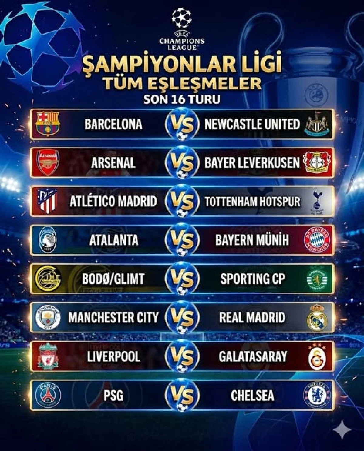 Şampiyonlar Ligi'nde eşleşmeler belli oldu