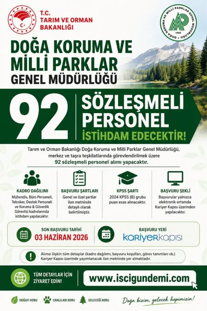 Tarım ve Orman Bakanlığı&rsquo;na 92 S&ouml;zleşmeli Personel Alımı!