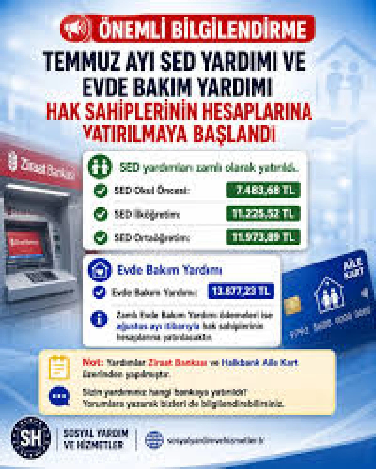 Temmuz ayı SED &ouml;demeleri hesaplara yatırıldı