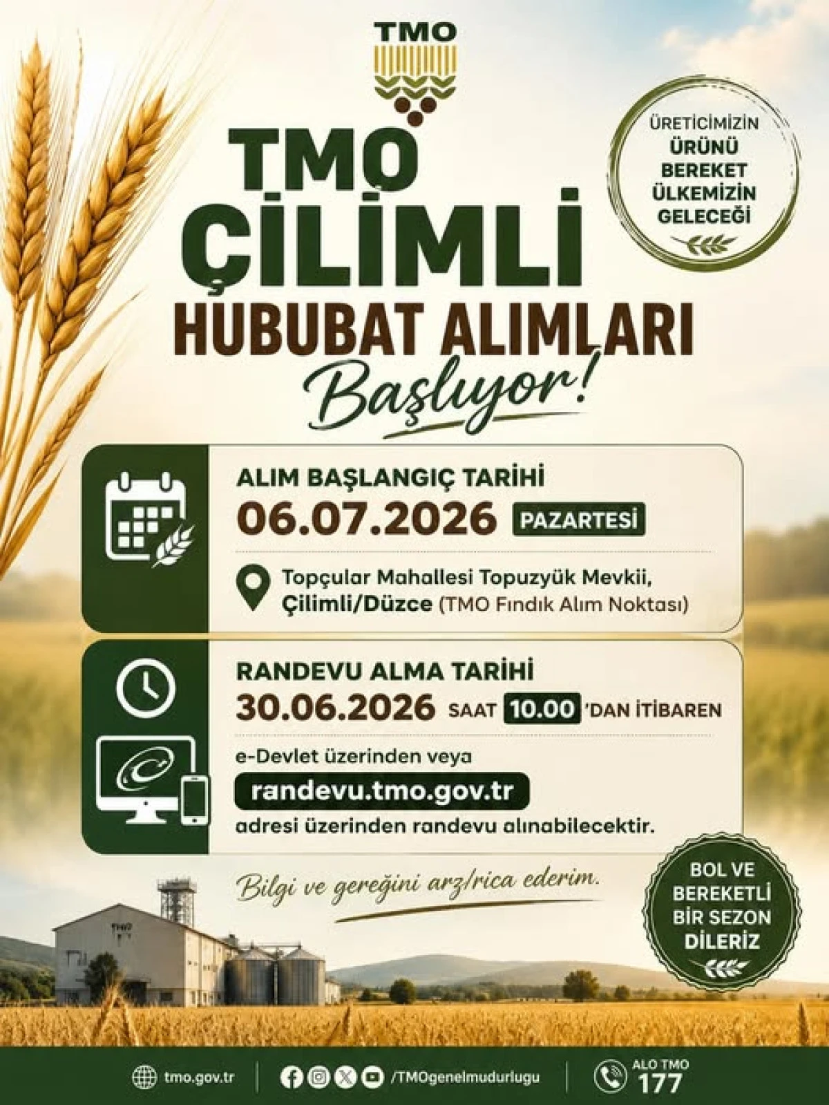 TMO &Ccedil;İLİMLİ DE HUBUBAT ALIMI YAPACAK