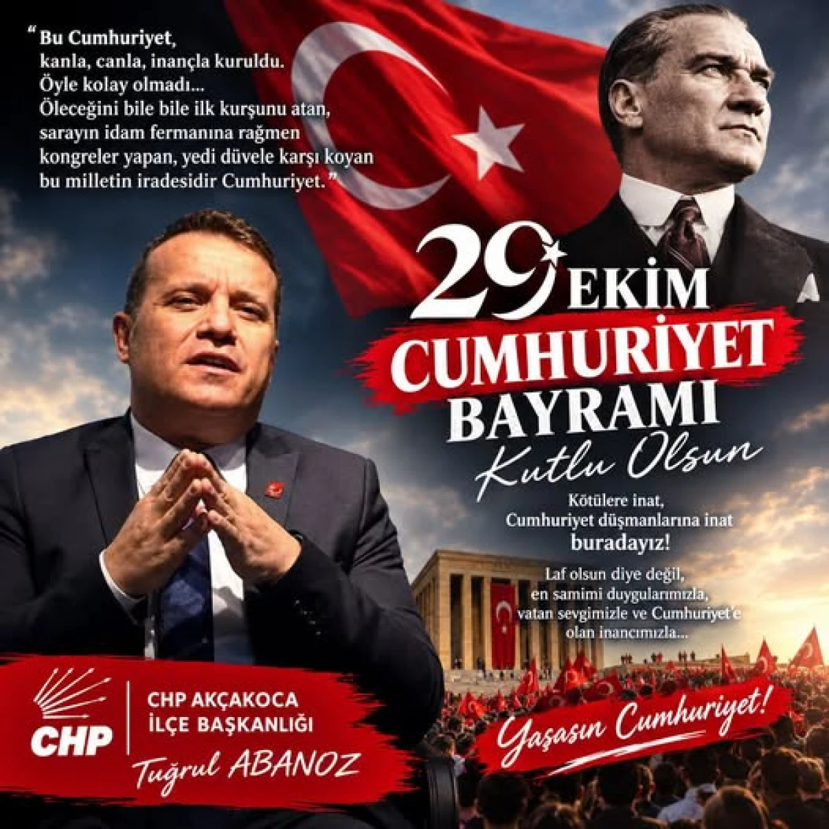 TUĞRUL ABANOZ DAN  CUMHURİYET BAYRAMI MESAJI
