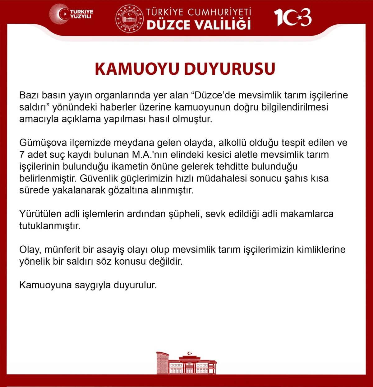 VALİLİKTEN A&Ccedil;IKLAMA GELDİ