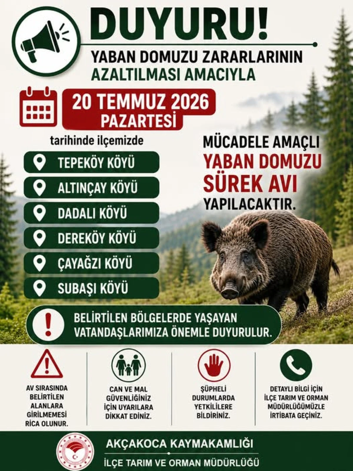  Yaban Domuzu S&uuml;rek Avı D&uuml;zenlenecek