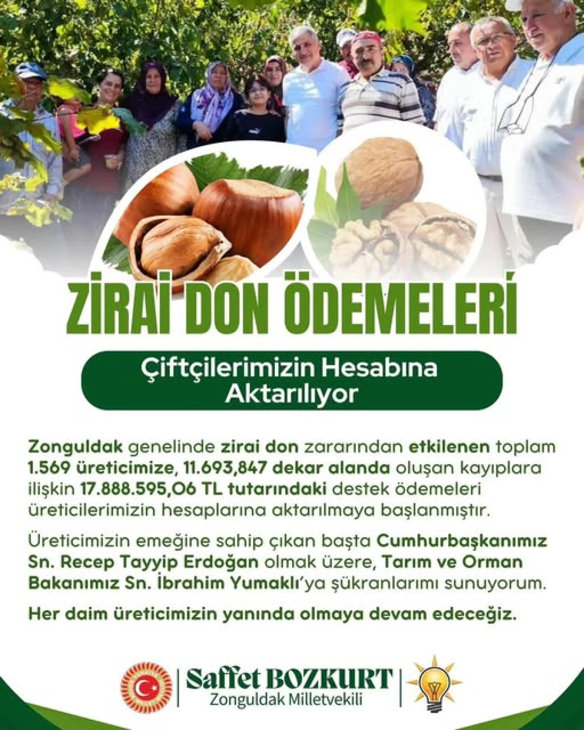 ZONGULDAK’TA 1569 ÜRETİCİYE ÖDEME YAPILACAK